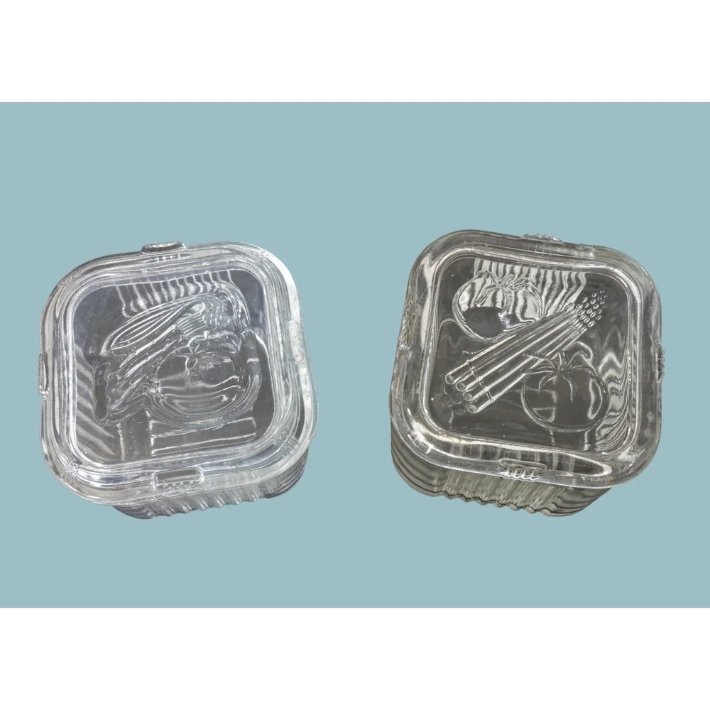 VTG Federal Glass Refrigerator Dish Set 2 Square Retro Midcentury Cottage Farm